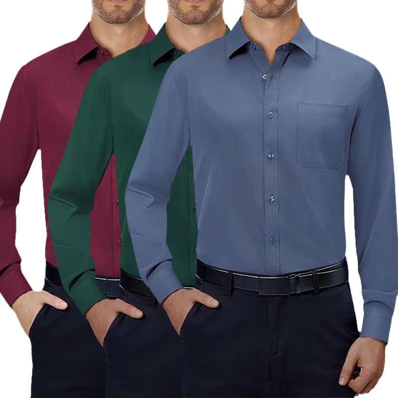 3-Pack Alimens&Gentle Men's Dress Shirts 4-way Stretch Long Sleeve Collared Solid Wedding Dating Button Down Shirts Business Casual Breathable Outfits Menswear