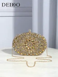 New Sunflower Diamond Buckle Fashion Dinner Bag Party Evening Purse, Sparkling Full Rhinestone Oval Hard Shell Clutch Bag, Bridal clutch, Detachable Chain Strap Elegant Formal Handbag for Banquet, Prom & Special Occasions