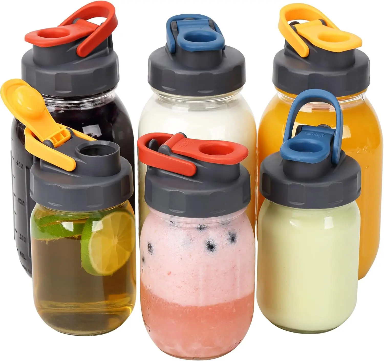 Soligt Mason Jar Lids, 4/6-Pack Wide/Regular Pour Spout Flip Cap Lids for Ball Brand Mason Jars, for Drinking Salad Dressing & Food Storage, Drink war