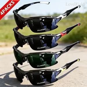 LevelField 4-Pack Polarized Rimless Sports Sunglasses for Men Women UV400 Anti-Glare Wraparound Shield Lightweight Windproof Value Set for Driving Fishing Running Travel Outdoor