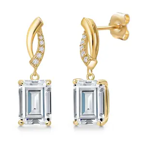Gem Stone King 14K Yellow Gold Gemstone Birthstone and White Lab Grown Diamond Infinity Stud Dangle Earrings for Women | Emerald Cut 9X7MM | Round 1MM | Fine Jewelry Gifts for Her Mom Women Wife