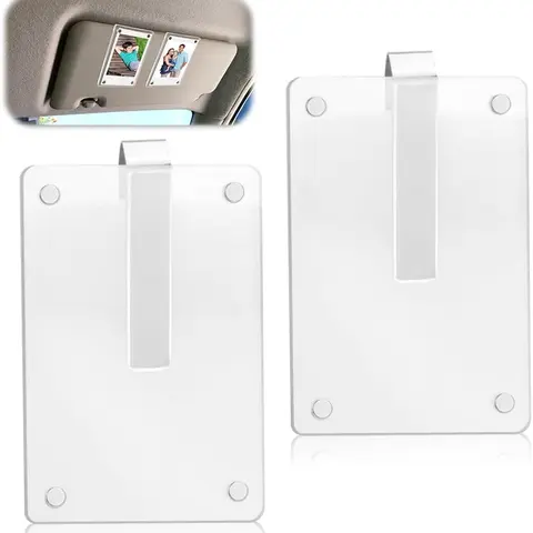 Transparent Acrylic Rectangle Plastic Frame Clip Photo Holder - Reflective-Free, 2x3in Fit, Car Storage Organizers, Pre-Designed Retro Mini Acrylic Clip Photo Holder, Visor-Secured, Home Decor Accessory, Plastic Frame Clip Photo Holders