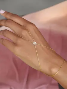 Women's Rhinestone Flower Ring Bracelet, Adjustable Boho Style Wedding Hand Chain, Fashionable Daily Wear Jewelry Gift