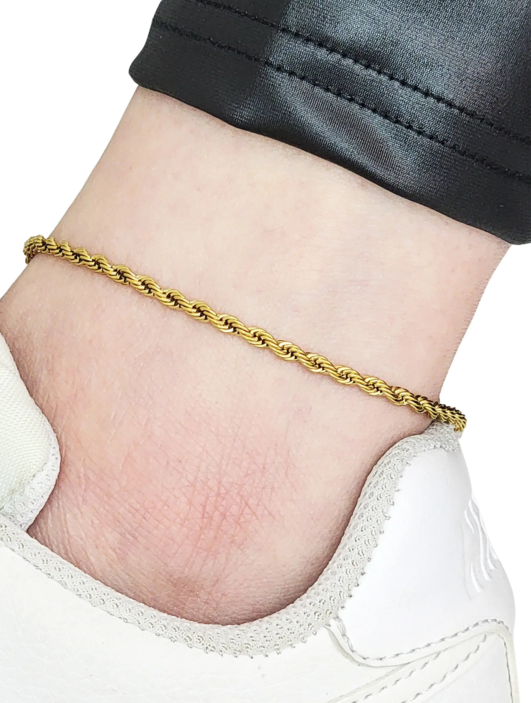 BA Unique Fashion 316L Stainless Steel 3mm 4mm Rope Rolo Chain Waterproof Tarnish-Resistant Adjustable Anklet for Everyday Beach Wear