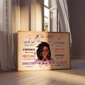 Bible Verse Wall Art, African American Canvas Posters, Inspiration Black Art, Spiritual Scripture Christian Wall Decor, Christian Gifts for Women, Ornaments, Floral Boho Print, Unique Artwork