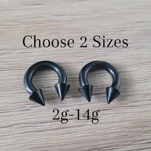 Set Black Spike Cone Horseshoe Circular Barbell Ear Septum Stretching Kit Titanium Steel 2g 4g 6g 8g 10g 12g 14g piercing metal gauge nose
