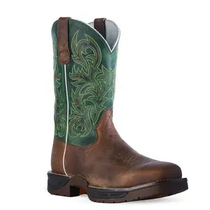 Dakota Men’s Work Boot Soft Toe | Green Color, Slip-Resistant Sole and Embroidered Design