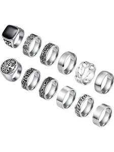 12Pcs Stainless Steel Vintage Signet Rings for Men Square Pinky Thumb Chunky Thin Band Wedding Ring Vintage Biker Band Rings Set 7-13