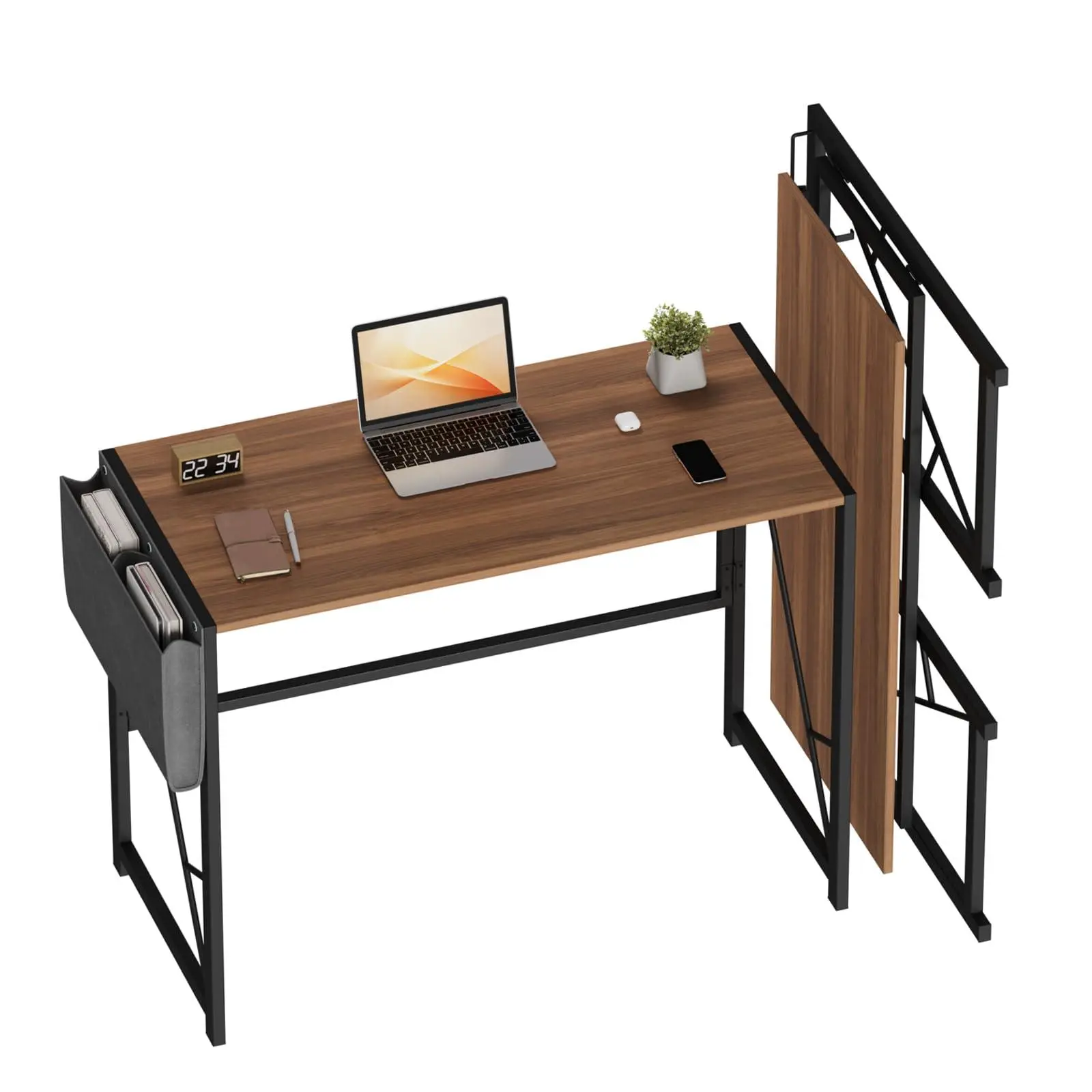 Gaomon 39.4" Folding Computer Desk - Quick-Fold Home Office Piece with Headphone Hook, Side Pocket, 120LBS Capacity, Desk for Bedroom Gaming Study