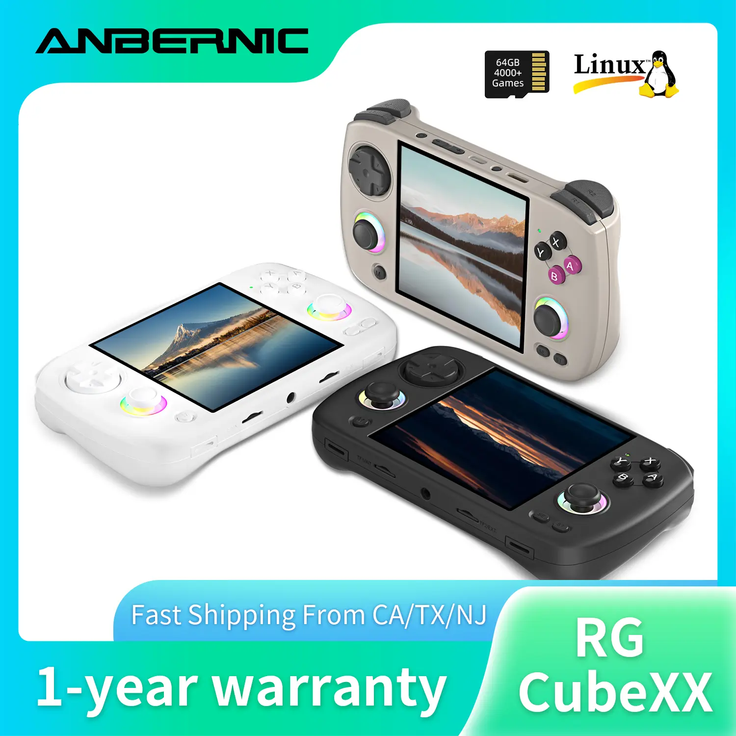 ANBERNIC RG CubeXX Handheld Game Console, Ergonomic Handle, 3.95" IPS 720*720 Screen, Linux OS, WIFI, Bluetooth, HD Portable Device for Video Game, Interactive Gaming, Modern Gaming, Modern Gaming Handheld Games Consoles