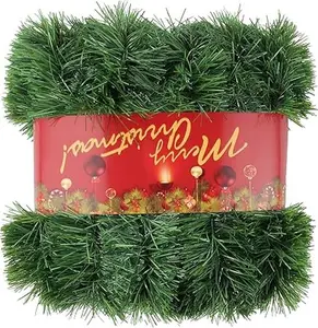50FT Green Christmas Garland Decorations, Christmas Artificial Pine Greenery Garland Outdoor Indoor Decor, Straight Faux PVC Soft Garland for Stairs Railing Fireplace Window Mantle Home Party Decor