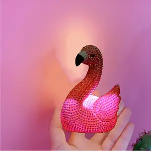 1pc DIY Flamingo Diamond Art Night Light Kits, Size 13*12cm/5.12inch*4.72inch Plastic LED Lamp with Glue and Battery,Diamond Painting LED Light Suitable for home, Led Decoration, Decorative Led Light, Perfect Gifts for Christmas