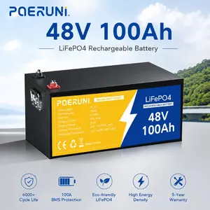 POERUNI NEW 48V 100Ah LiFePO4 Lithium Battery 5120Wh BMS 15000+ Deep Cycles for Golf Cart 51.2V 100Ah Nominal Capacity