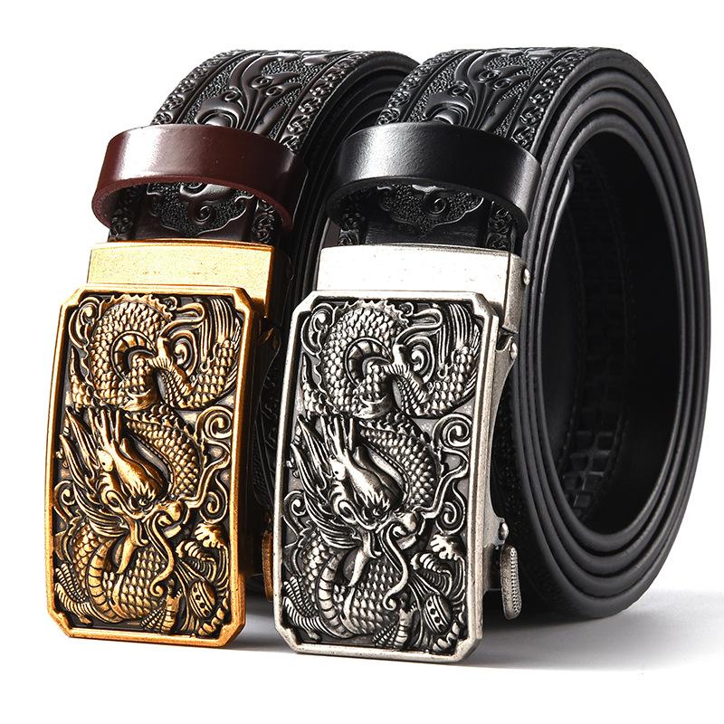Trendy Daily Men’s Vintage Belt, New Dragon Head Carved Embossed, Classic Versatile Leather Belt Ideal for Daily Wears, Denim Outfits, Layered Styling