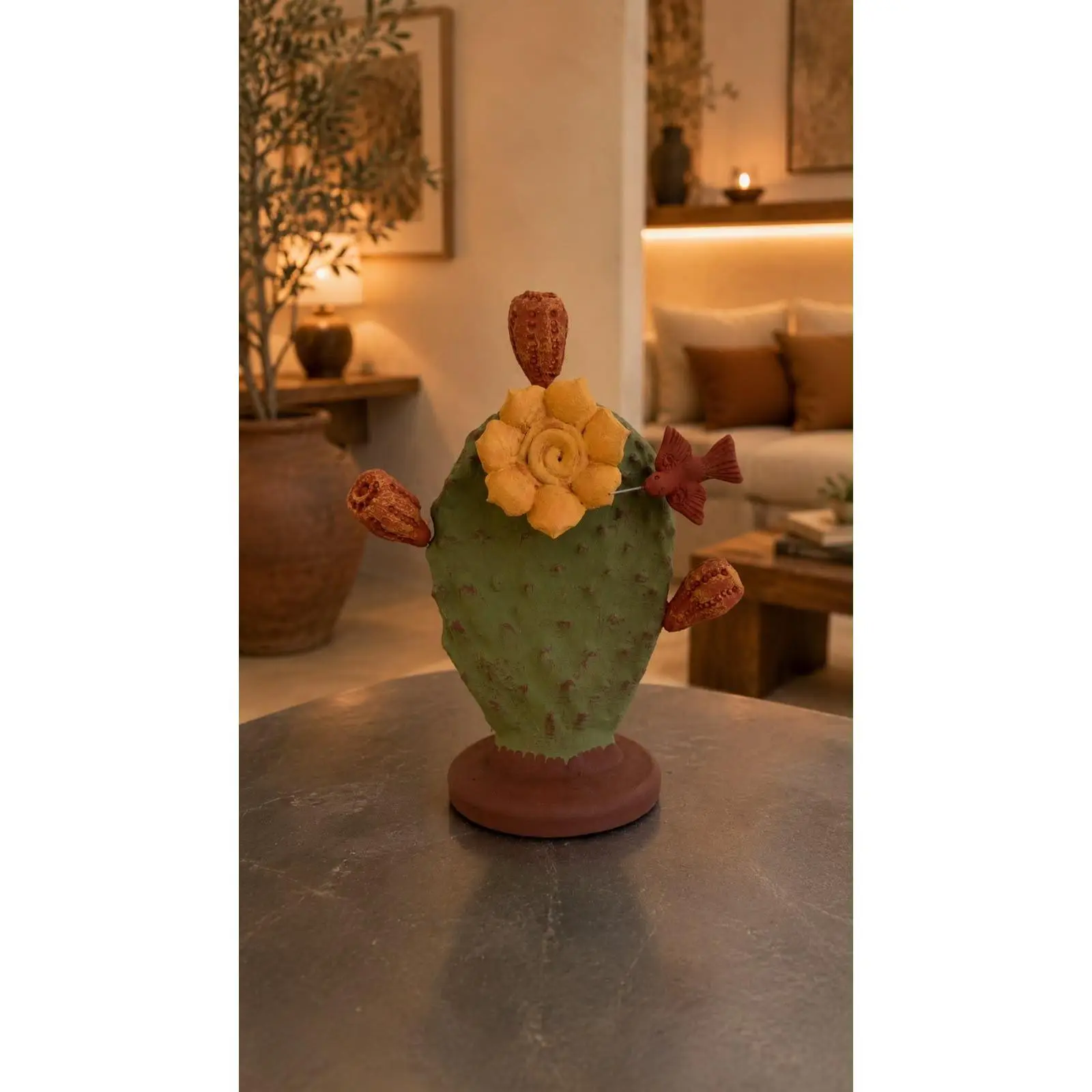 Nopal Cactus Made Of Clay From Metepec Estado De México Folk Art Sculpture Handmade By Mexican Artisans