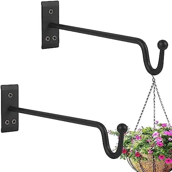 Matte Black 2-Pack 12-Inch Rust-Proof Coated Heavy-Duty Metal Wall Mount Hanging Plant Brackets, Space-Saving Simple Design Wall Hooks with Screws, for Planters, Hanging Baskets