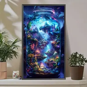 Jar World Scene Pattern DIY Diamond Arts Colorful Painting Kit without Frame, DIY 5D Diamond Arts Colorful Painting Kit, Wall Art Decor for Home, Diamond Painting Kits