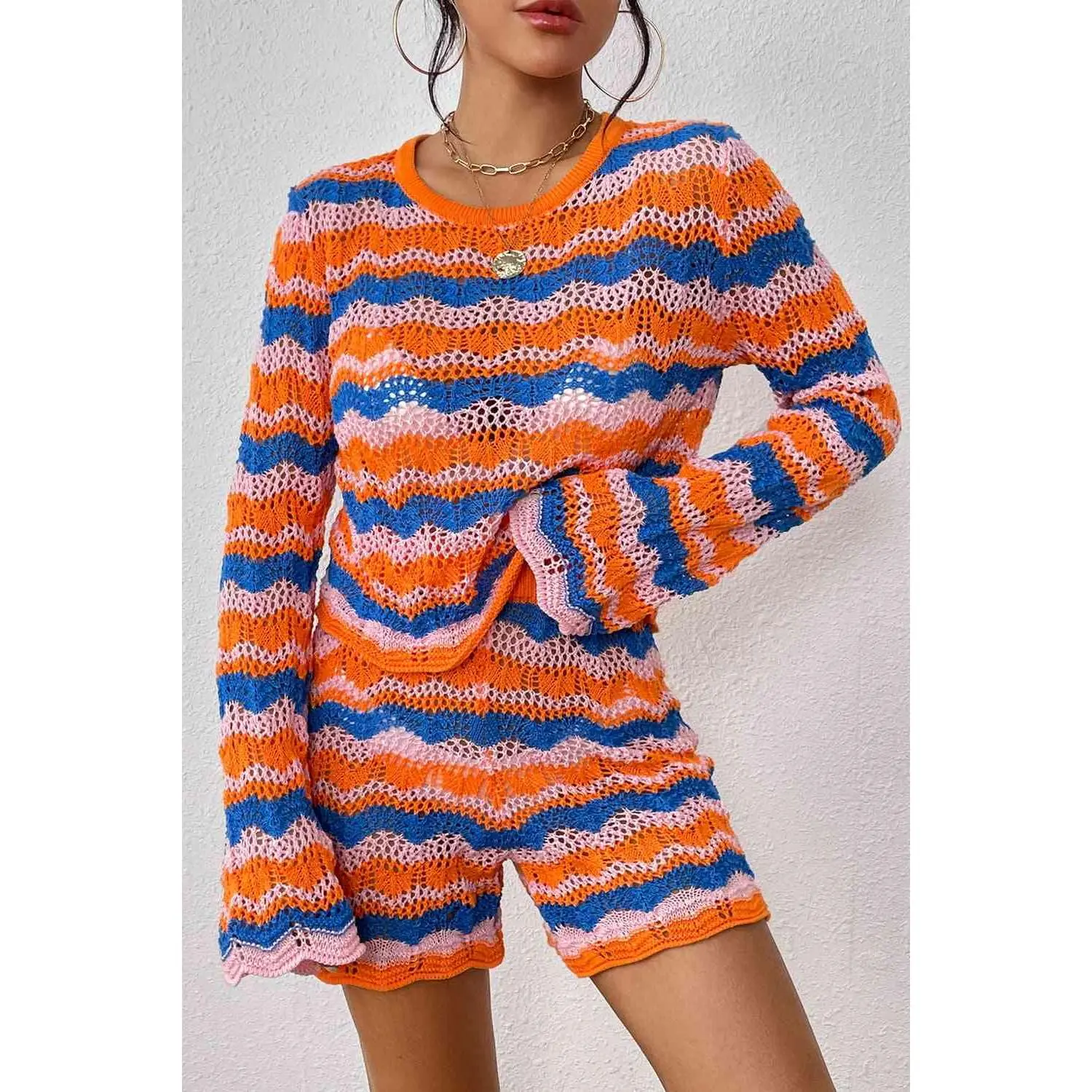 Judy Striped Sweater and Knit Shorts Set