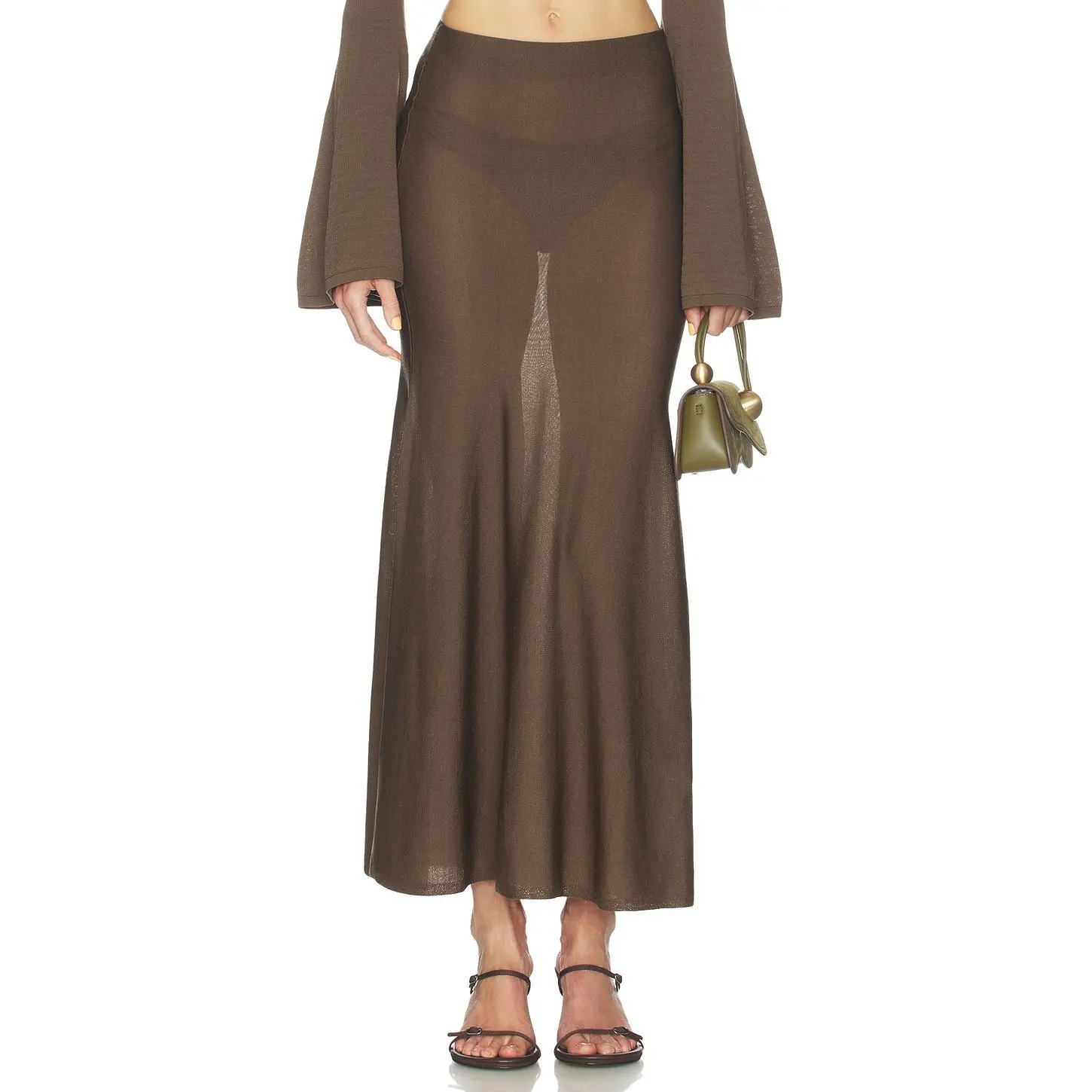 Lovers and Friends Paisleigh Knit Midi Skirt in Chocolate Brown