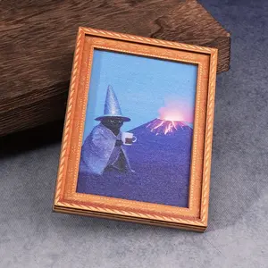 ACRYLIC  1pc Volcano Cat Mini Fridge Magnet with Picture Frame - Wood Magnet for Refrigerator, Cute Kitty Decor Suitable & Home, Mini Picture Display