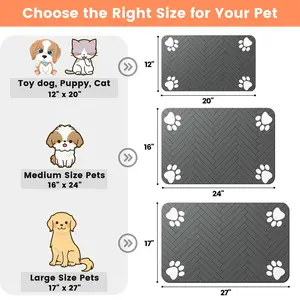 Leakproof Pet Feeding Mat - Absorbent Placemat for Dog and Cat Food & Water Bowls, Waterproof Rubber Backing, Quick Dry Dispenser Mat (20"x12", Striped Dark Gray), Leakproof Feeding Mats