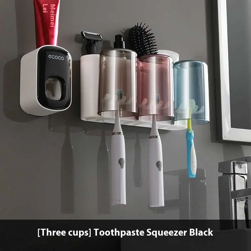 Three cup toothbrush holder black and white