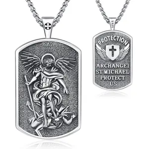 DRINSPER S925 St Michael Necklace Simple Design 925 Sterling Silver Catholic Jewelry