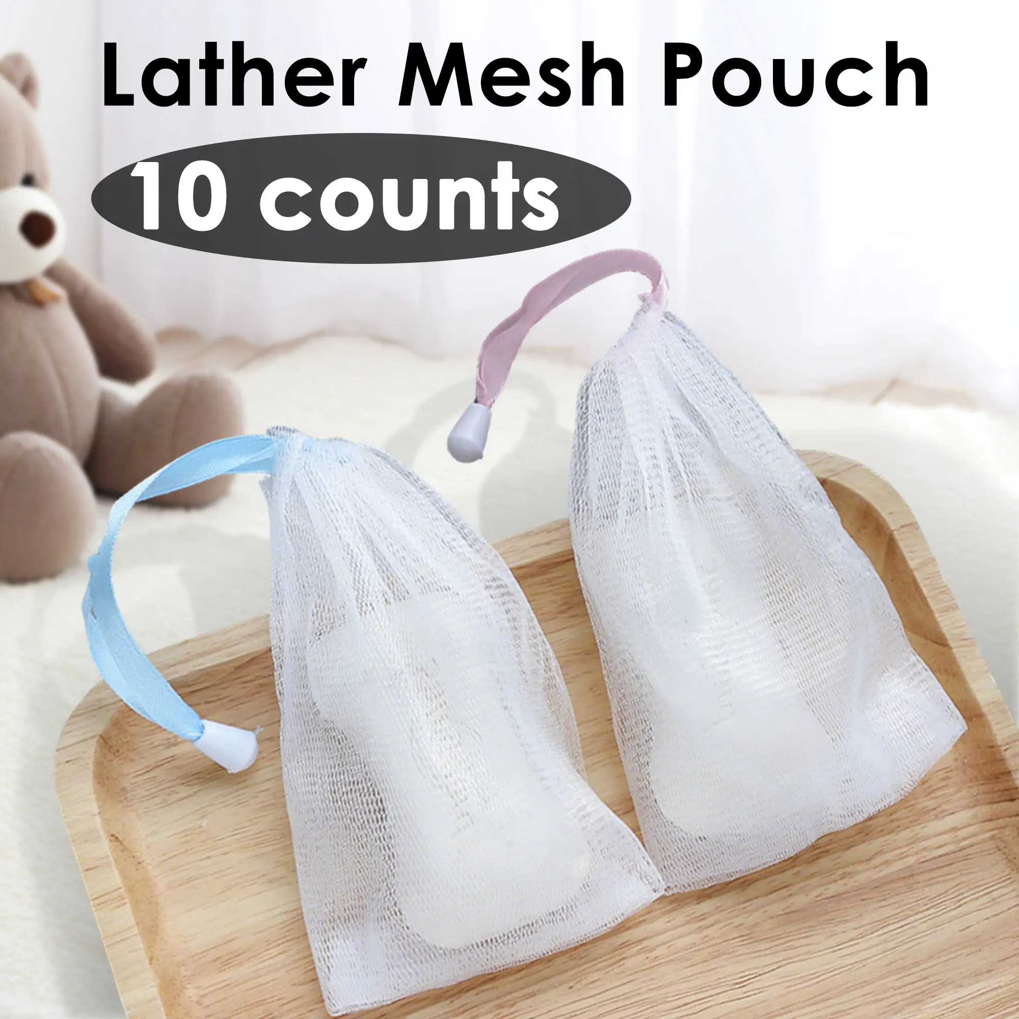 10 Counts Bar Soap Pouch, Exfoliating Mesh Soap Saver Pouch with Drawstring, Foam Net Soap Sack for Shower, Face Cleansing, Random Color Colorful Tool Hand Cleaning