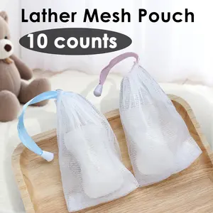 10 Counts Bar Soap Pouch, Exfoliating Mesh Soap Saver Pouch with Drawstring, Foam Net Soap Sack for Shower, Face Cleansing, Random Color Colorful Tool Hand Cleaning