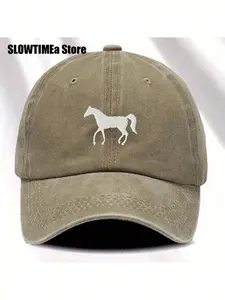 1pc Vintage-Style Embroidered Horse Baseball Cap - Washed, Adjustable Fit For Outdoor Activities, Multiple Colors Available, Machine Washable, Outdoor Headwear| Embroidered Horse Design| Comfortable Fit Cap