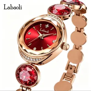 Chic Women's Red Wristwatch, Rose Gold Alloy Bracelet, Reliable Shockproof Design, Perfect Gift for Modern Women