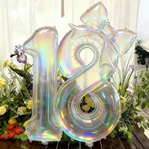 4pcs 40-Inch Transparent Colorful Number Balloons, Rainbow Aluminum Foil Balloons for Graduation, Wedding, Baby Shower, Anniversary, Birthday Party Decorations