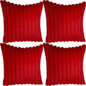 4 Pack 18x18 Pillow Cover Velvet Pillow Covers, Faux Fur Square Throw Pillow Covers for Living Room Decorations Throw Pillow Case, Throw Pillow Cover Cushion Cover for Home Sofa Bedroom Car, Red