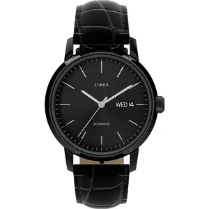 Timex Marlin Triple Black Leather Automatic Mens Watch TWH6Z9010