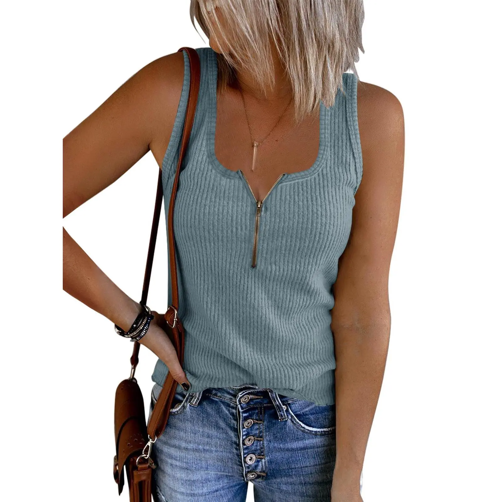 Women's Henley Tank Top, Casual Ribbed Knit V-Neck Cami, Sleeveless Button-Down Loose Fit Summer Shirt, Cami Tank Tops, Button Down Sleeveless, Casual Chic Sleeveless