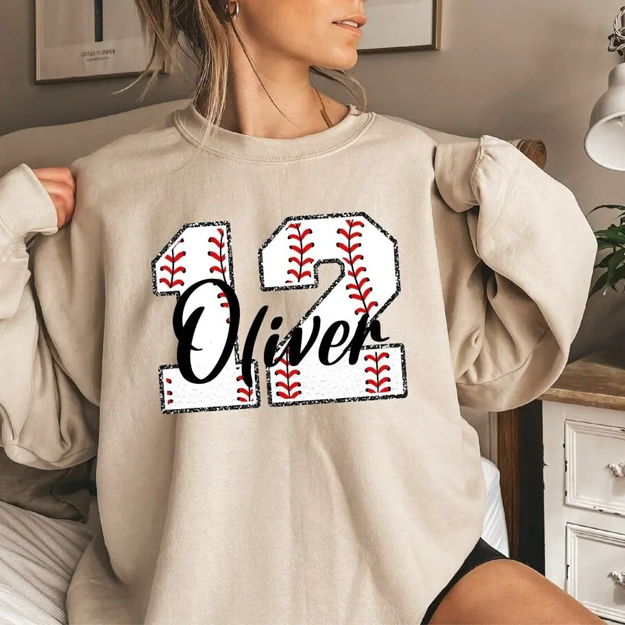Custom Baseball Unisex Sweatshirt, Personalized Baseball Mom Sweatshirt, Custom Baseball Number with Name Shirt, Baseball Player Gift