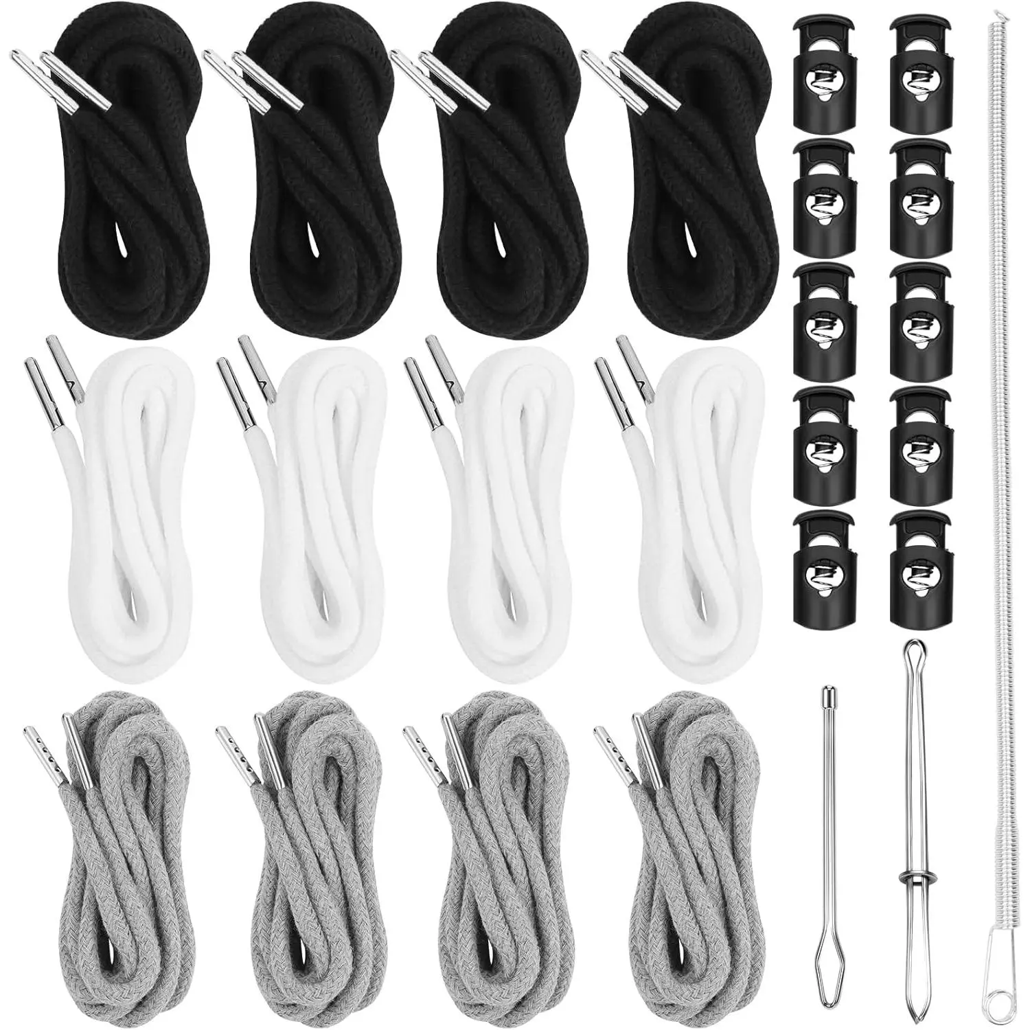 12 count Drawstring Cord, 57 Inch Drawstring for Sweatpants, Drawstrings  with Easy Threaders and Cord Locks, Draw Strings for Shorts Pants Jackets Coats Hoodies (3Colors)