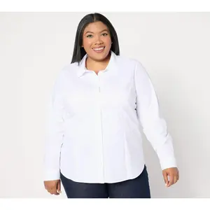 Isaac Mizrahi Live! Estate Print or Solid Stretch Poplin Blouse