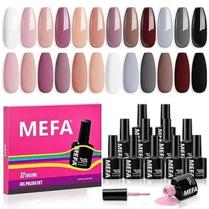 MEFA Pastel Gel Nail Polish Set,12 Colors Easter Decorations Spring Macarons Glitter Gel Polish Bright Pastel Pink Mint Green Nail Art Soak Off Baby Blue Yellow Nail Polish Gel Kit DIY Salon Home Gift