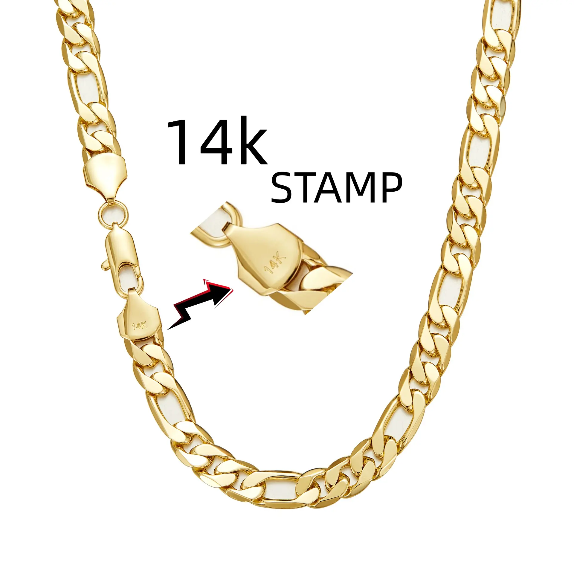14K Real Gold-Plated Figaro Chain Necklace Italian-Style Cuban Link for Men – 2mm/10mm Wide Tarnish-Free Nanotech Coating, Hip Hop Streetwear, Minimalist Layering Jewelry, Gift for Him