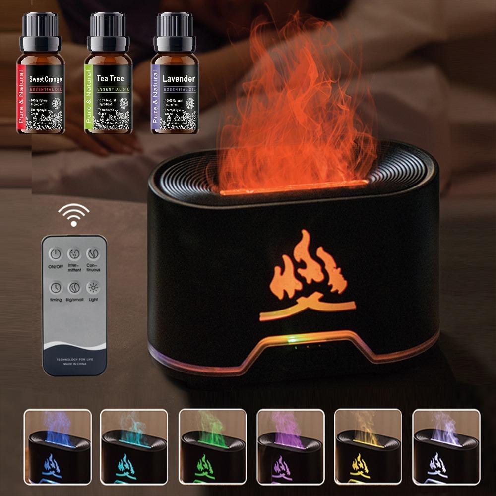 Flame Diffuser aroma Humidifier with Auto Off 300ml Remote Aromatherapy Humidifier 7-Color Light fragrance Quiet for Yoga Bedroom Office Aromatherapy Diffuser essential oil air purifier oildiffuser modern design led fireplace Air Humidifier deffuser