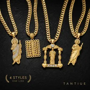 TANTIUE Saint Jude Pendant Cuban Link Necklace 14K Gold Plated Religious Jewelry 4 Styles Men Gold Chain Gift for Him