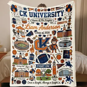 Personalized University Campus Blanket, Custom College Fleece Throw, Graduation 2026 Gift