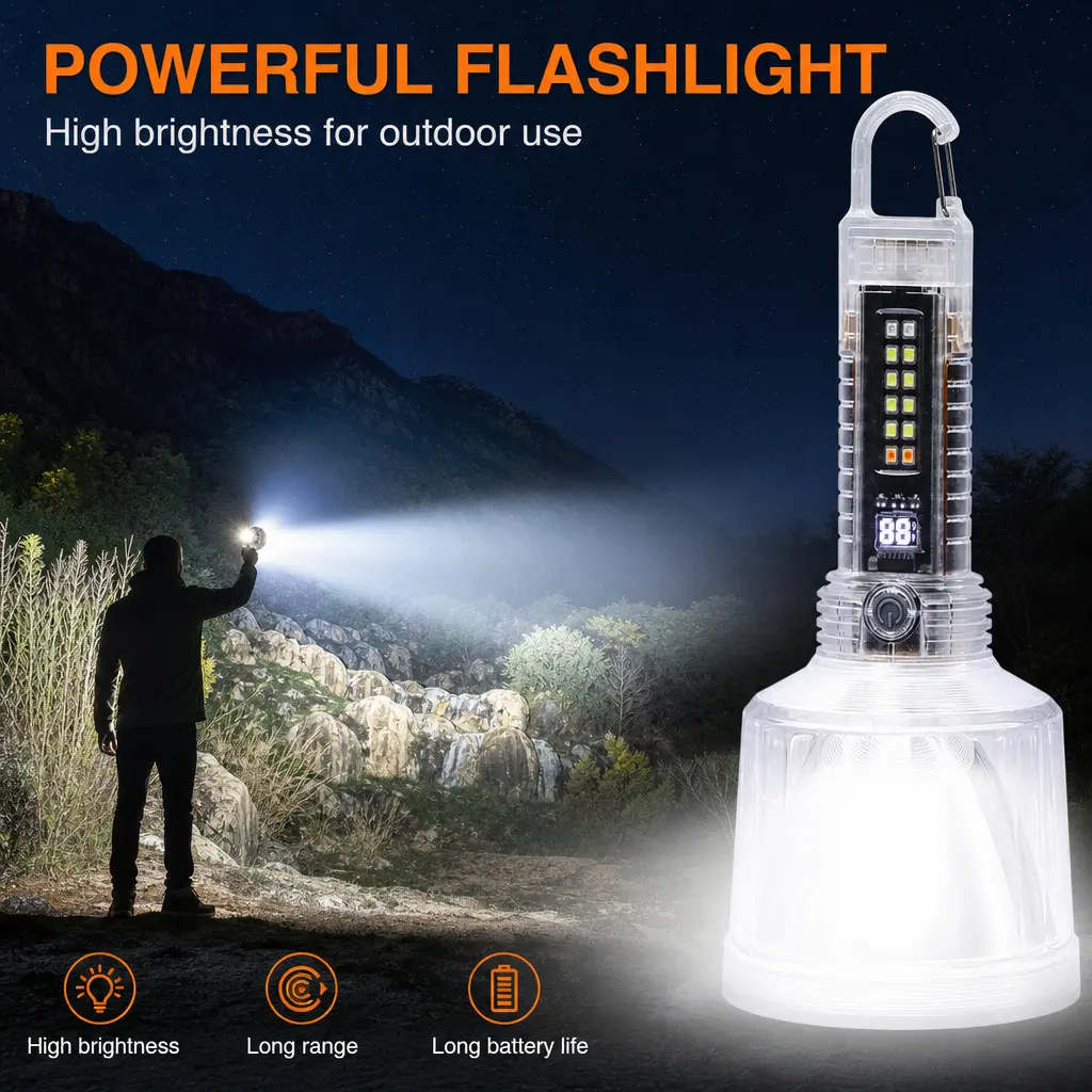 Qawtor Rechargeable LED Flashlight, 5 Lighting Modes, Spotlight, Magnetic Work Light, Battery Display, USB-C Charging, Emergency Warning Light, Hanging Hook, Waterproof Drop-Resistant for Car Repair, Camping
