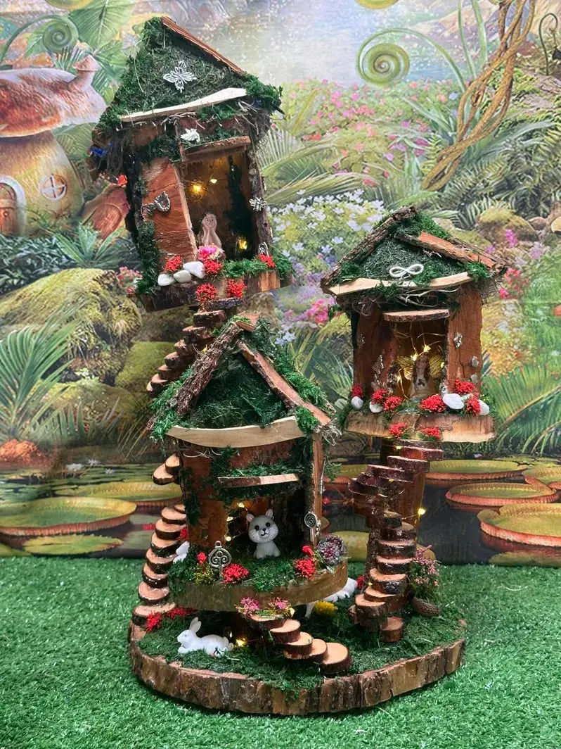 Awesome Fairy House With Fairies And Lights Fairy Garden Houses Fairy Houses Ireland