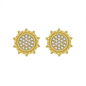 Dainty Sunburst Stud Earrings for Women, Sparkling Celestial Gold-Tone Post Earrings, Elegant Round Starburst Jewelry Accessory