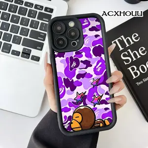 Purple Camo Star Ape TPU Case for iPhone 17 16 E Pro Max 15 Plus 14 13 12 11 XS XR Straight Edge Drop-Resistant Rugged Protective Cover Shell