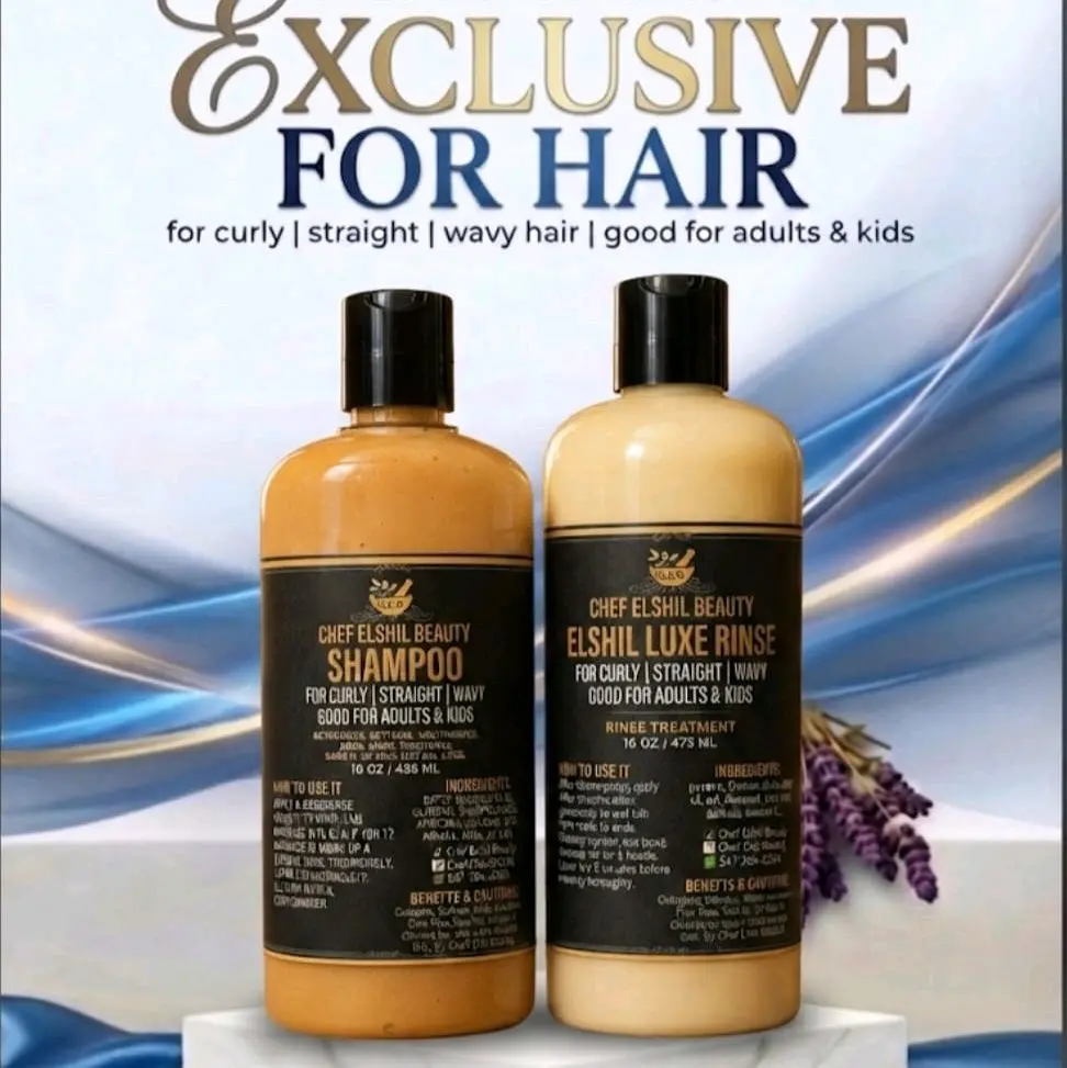 Elshiluxe Shampoo (10 oz) & Rinse Conditioner (16 oz) for Curly & Straight Hair, Cleanses and Softens Hair