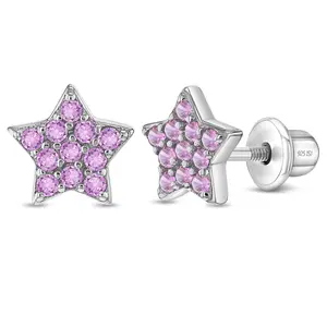 Sparking CZ Stars Baby / Toddler / Kids Earrings Screw Back - Sterling Silver