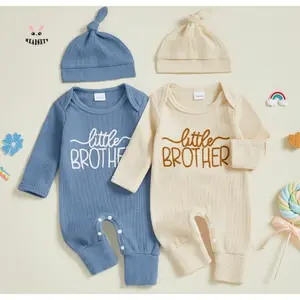 Kids Boy Newborn Jumpsuit and Hat Set Long Sleeve Letter Embroidery Romper with Matching Cap Outfit